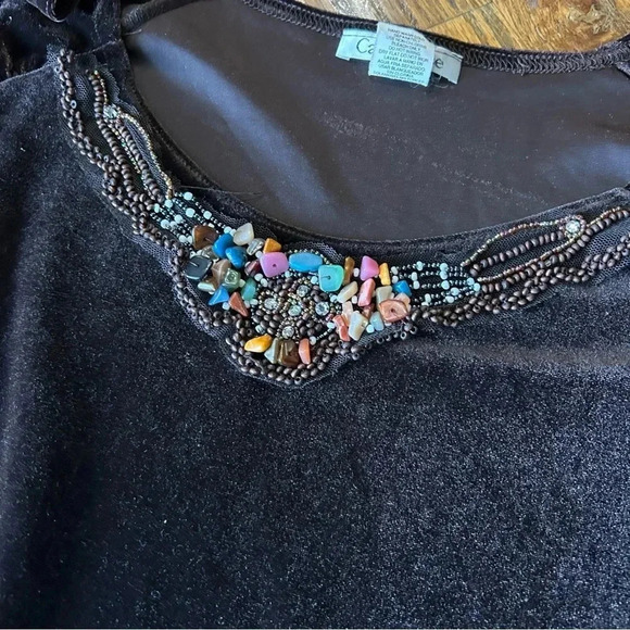 Vintage Carol Rose Size XL Chocolate Brown Velvet Beaded Neckline Sweater - Picture 2 of 3